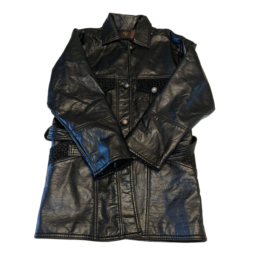 Vintage Gv Gianni Versace Black Button Front Long Sleeve Leather Style Jacket Co